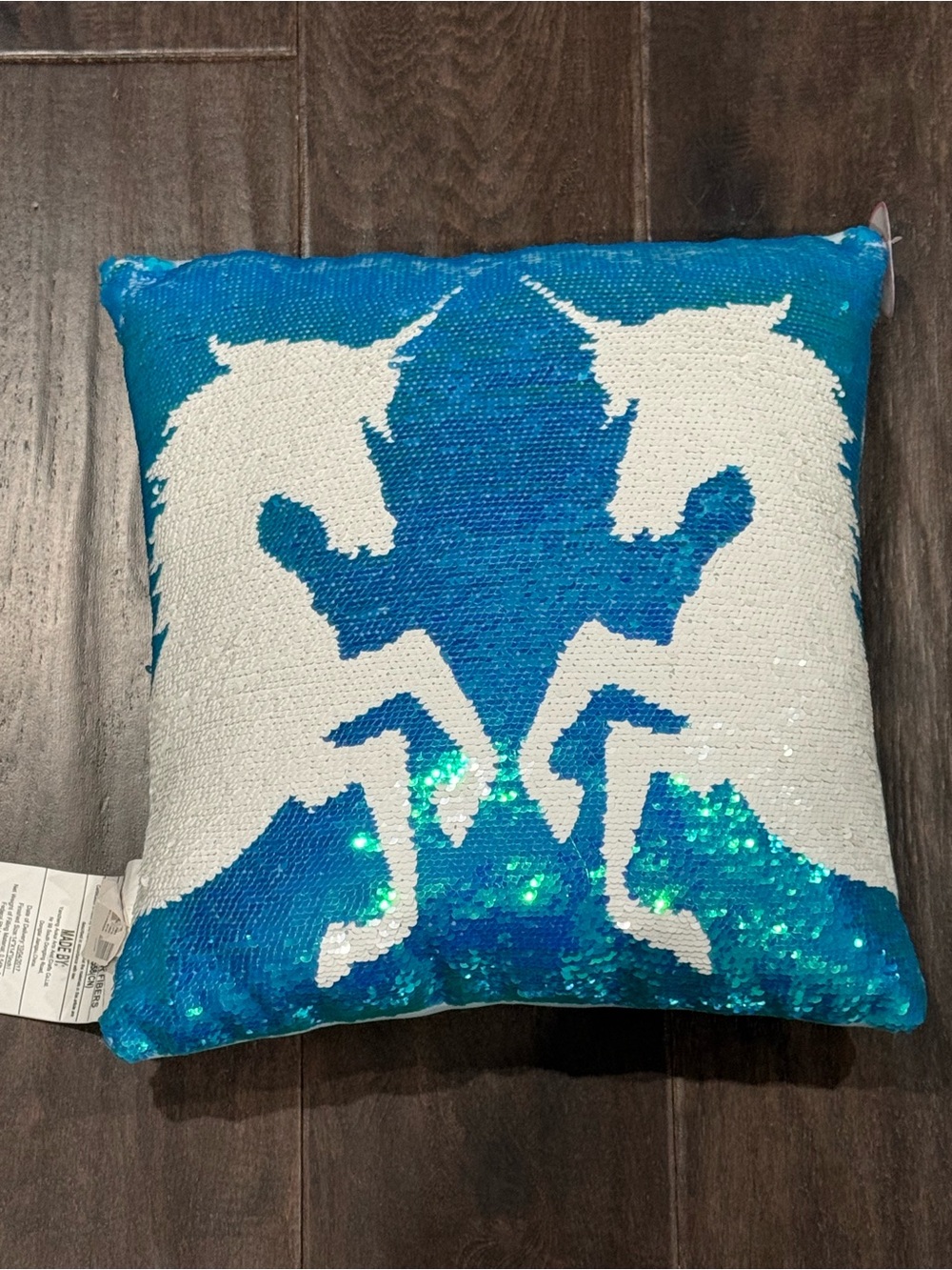 NWT Justice Reversible Sequin Pillow - Turquoise and White